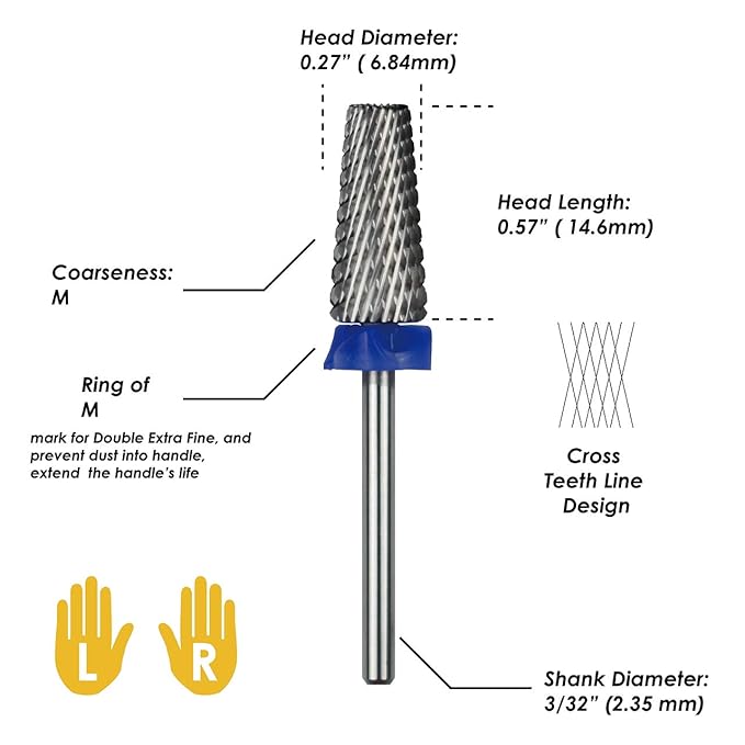5 in 1 Multi-Function Tapered Shape Nail Drill 7.0mm Cross Cut
